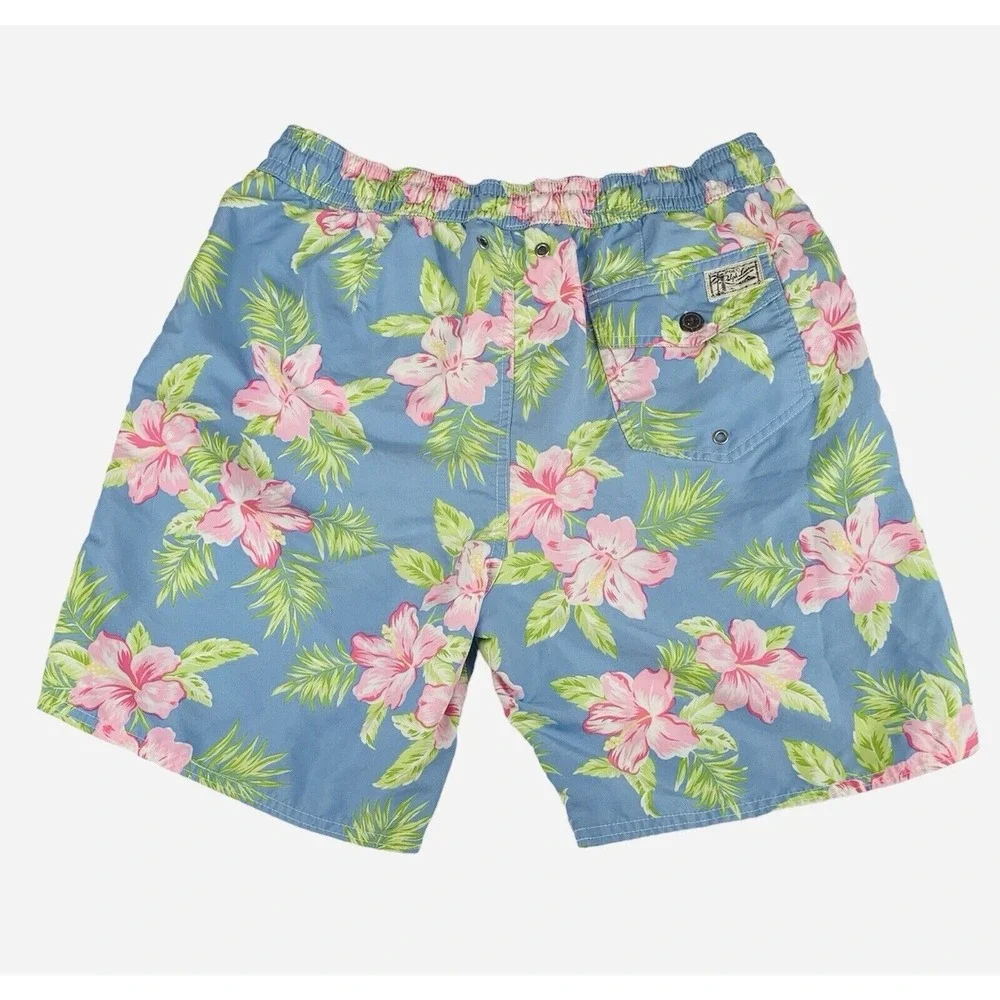 Vtg Polo Ralph Lauren Mens Swim Shorts Large Blue Swim Trunks Floral Tropical